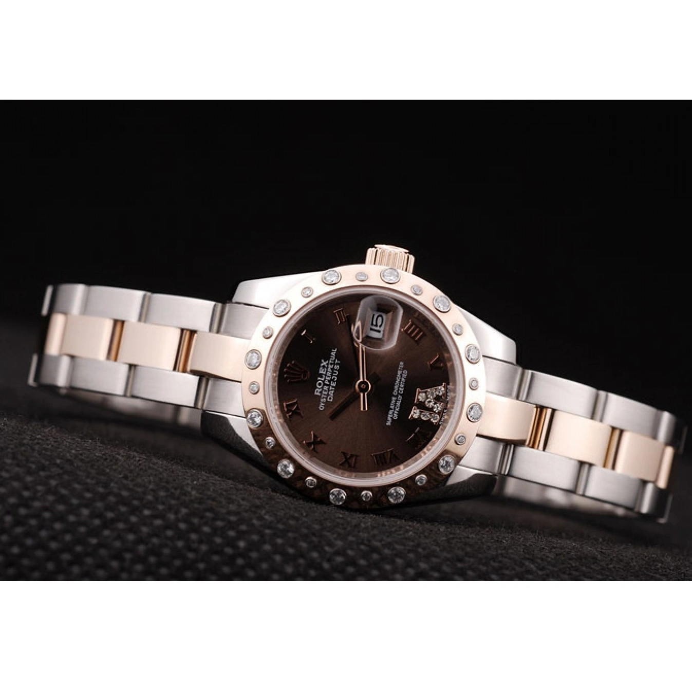 MiroTime 1013 Rolex DateJust Brushed Stainless Steel Case Brown Dial Diamond Plated